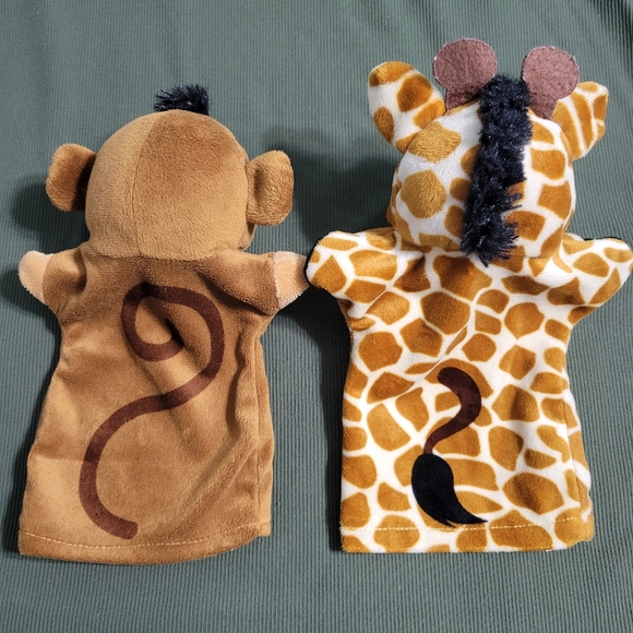 Set of 2 hand puppets, Monkey & Giraffe jungle zoo animal hand puppet - Picture 3 of 5